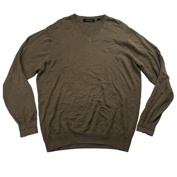 Greg Norman Green/Brown Knit V-Neck Long Sleeve Sweater Size XL Golf Cotton - Picture 1 of 12